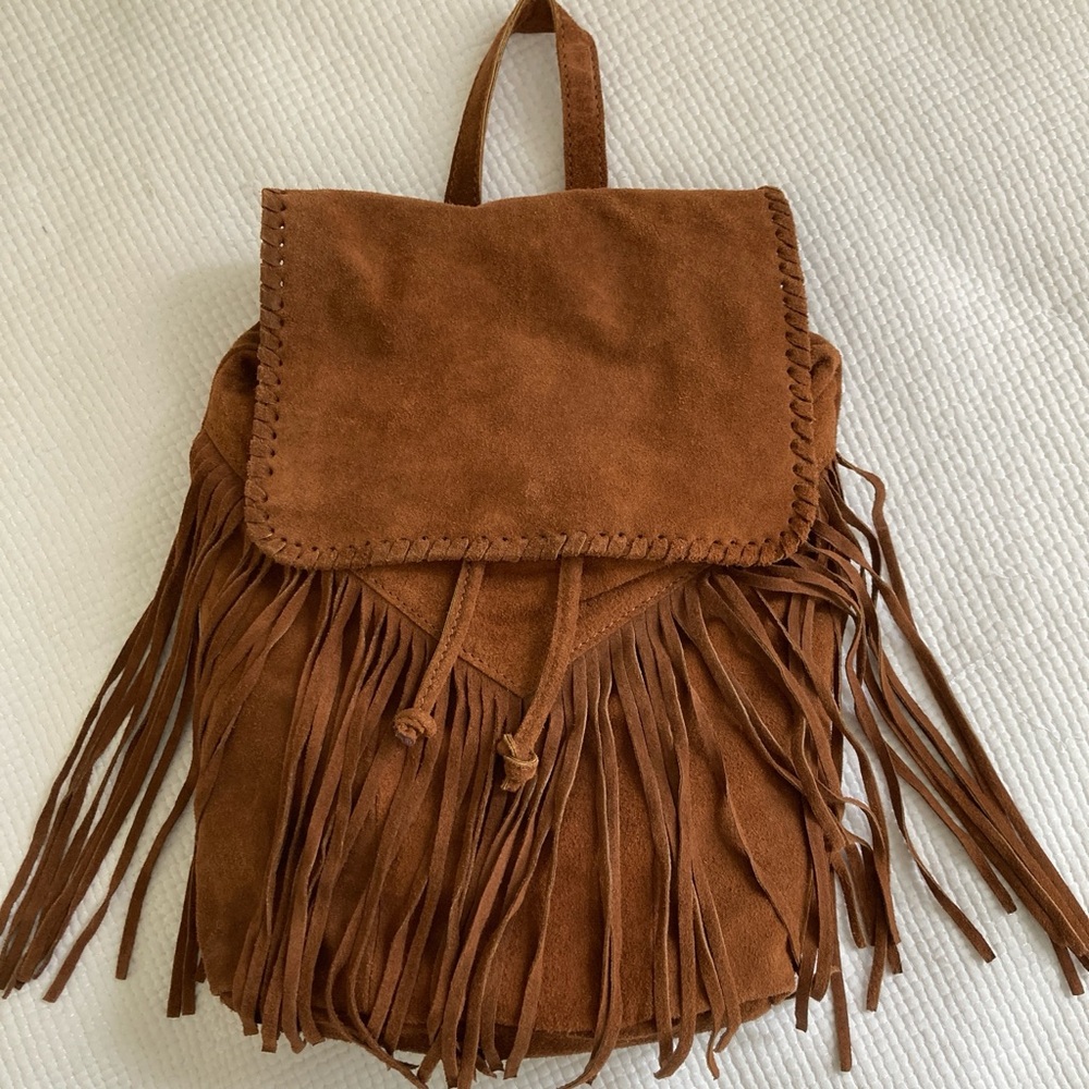 Brown Fringe Genuine Suede Backpack Sorpresa